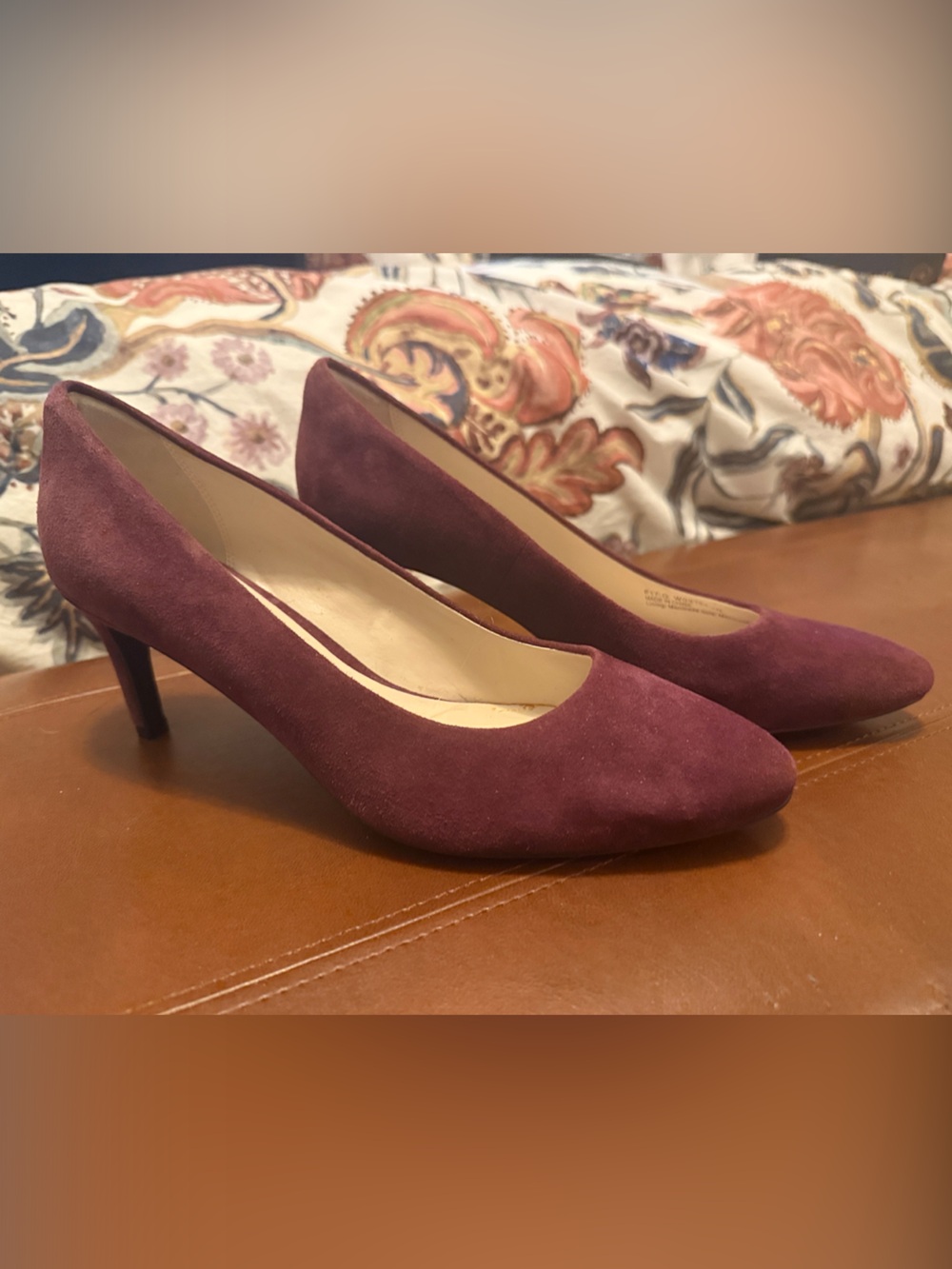 Cole Haan Burgundy Suede Mid-Heel Pumps